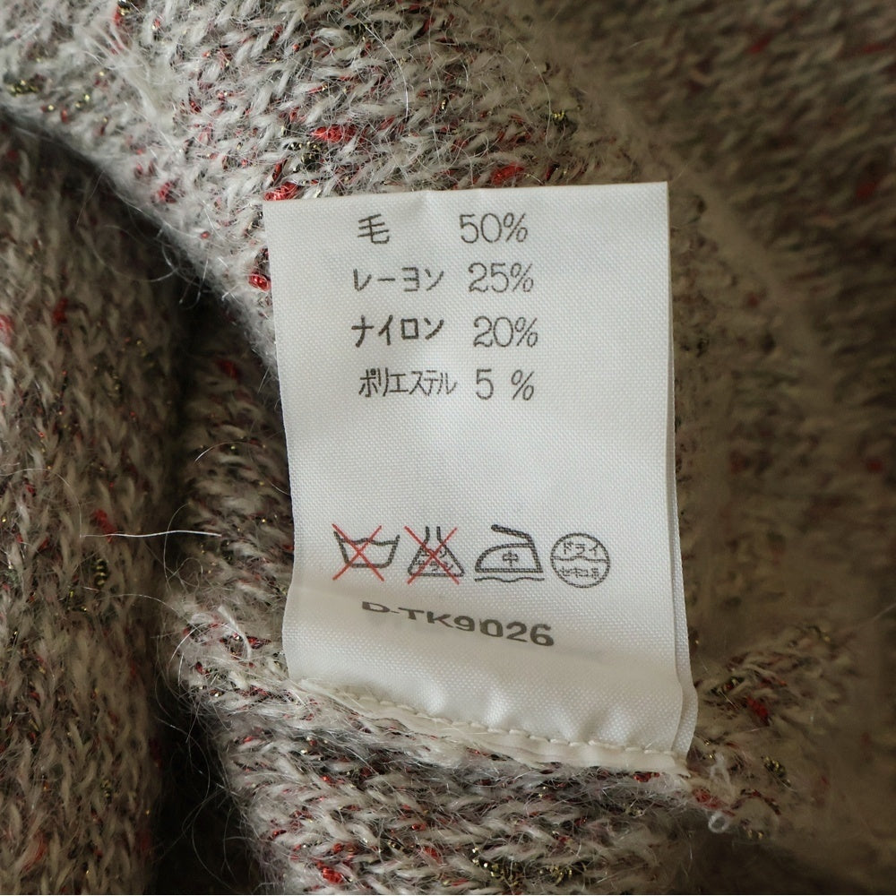 NO BRAND(ノーブランド) ALPHA CUBIC アルファキュービック ウール ラメニット ロングカーディガン グレー/レッド レディース