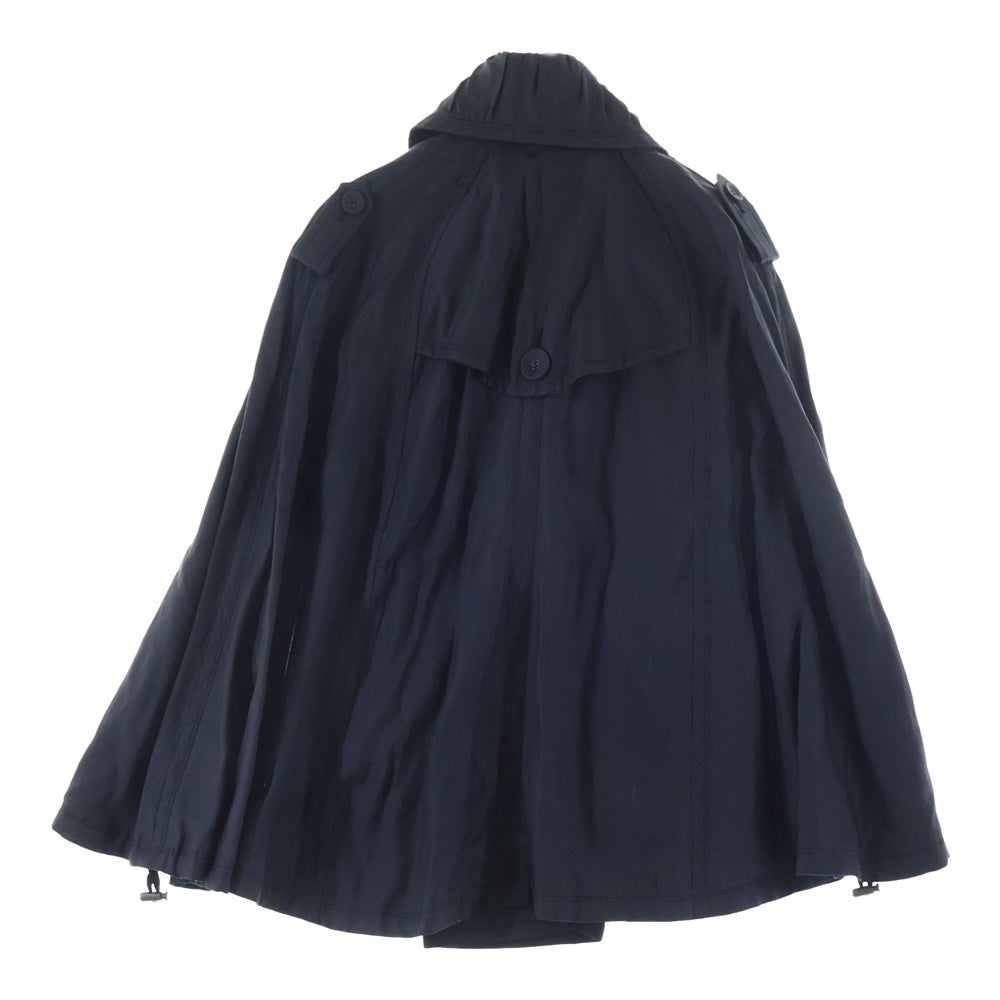 ATSURO TAYAMA(アツロウタヤマ) キュプラ ギャザーカラー ダブルブレスト トレンチ ポンチョ ケープ ジャケット ネイビー レディース 36