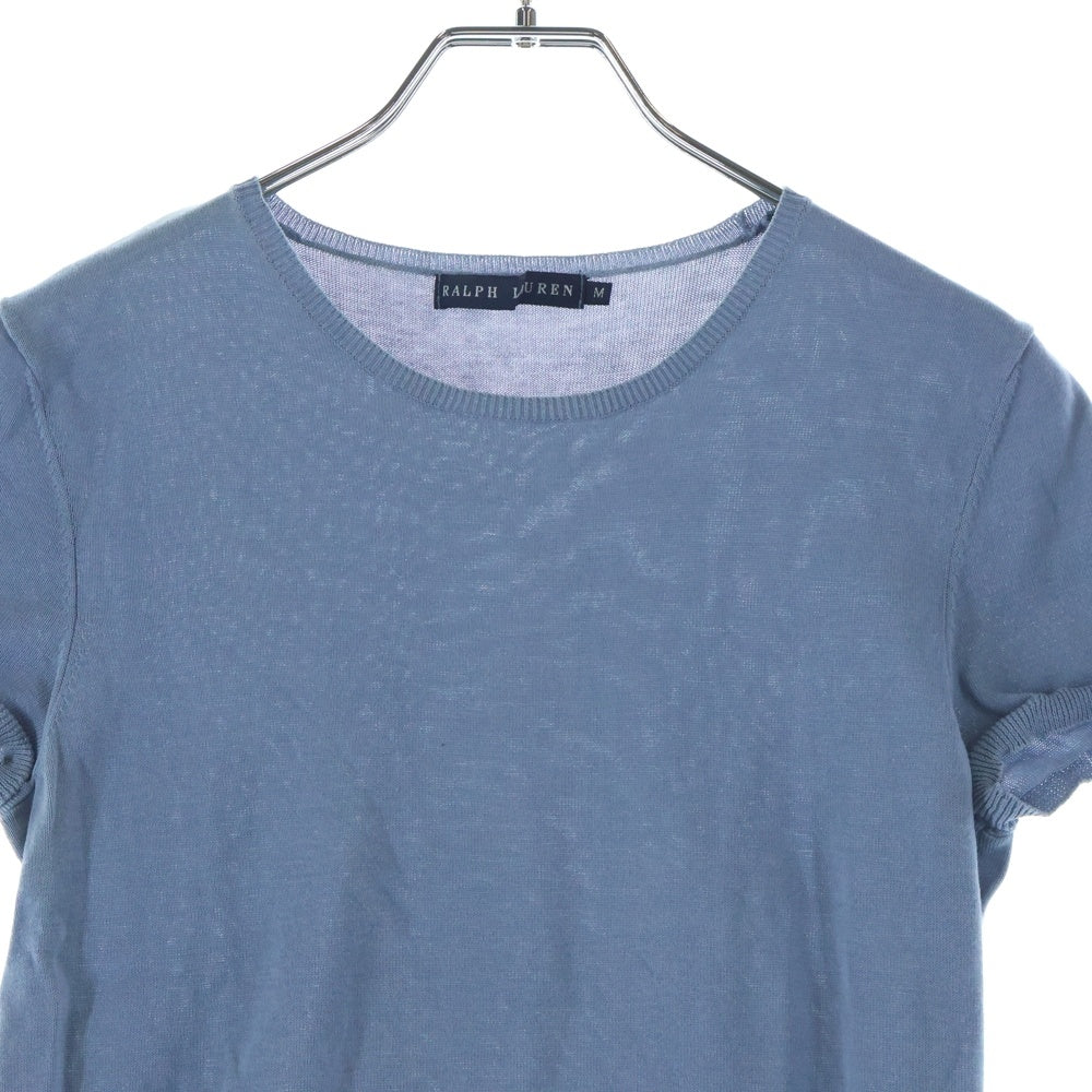 RALPH LAUREN(ラルフローレン) コットン クルーネック 半袖ニット カットソー ライトブルー レディース M