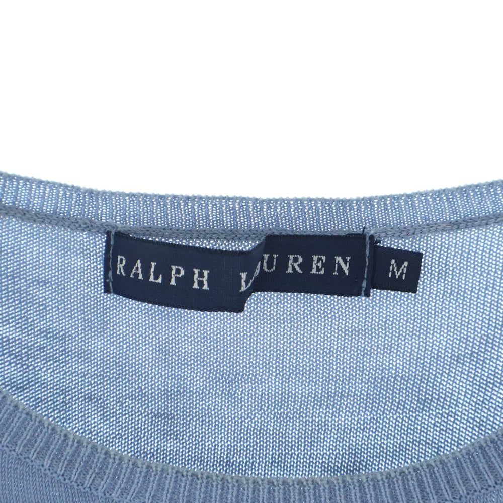 RALPH LAUREN(ラルフローレン) コットン クルーネック 半袖ニット カットソー ライトブルー レディース M