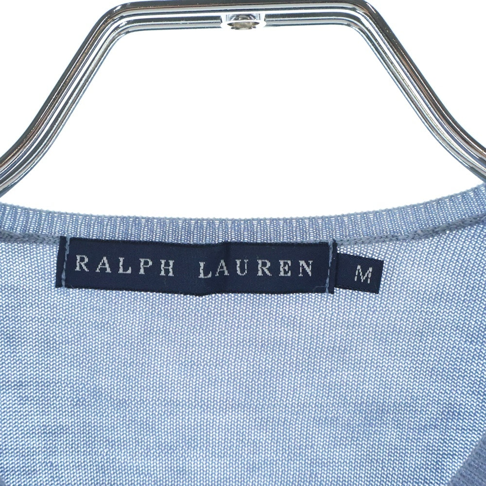 RALPH LAUREN(ラルフローレン) ワンポイントロゴ刺繍 クルーネック 長袖ニット カーディガン ライトブルー レディース M