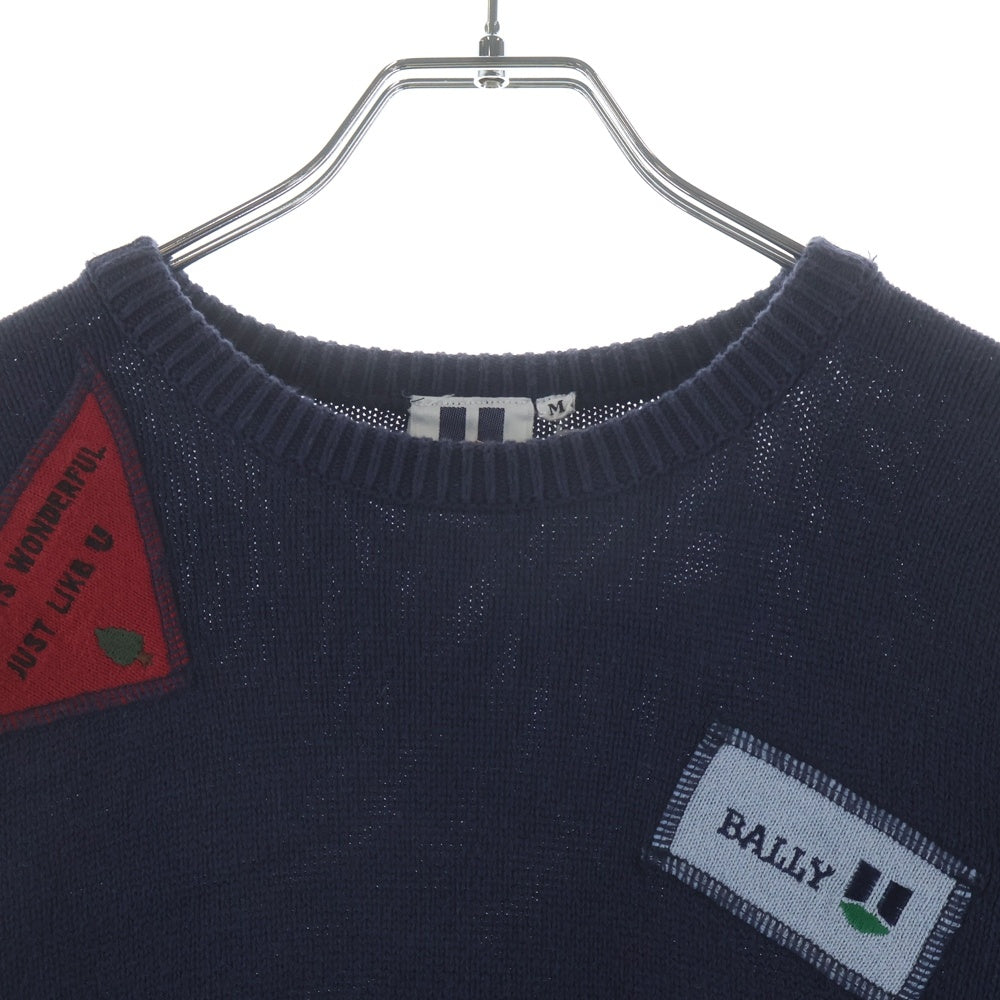 BALLY(バリー) ワッペンロゴ クルーネック プルオーバー 長袖ニット セーター ネイビー M