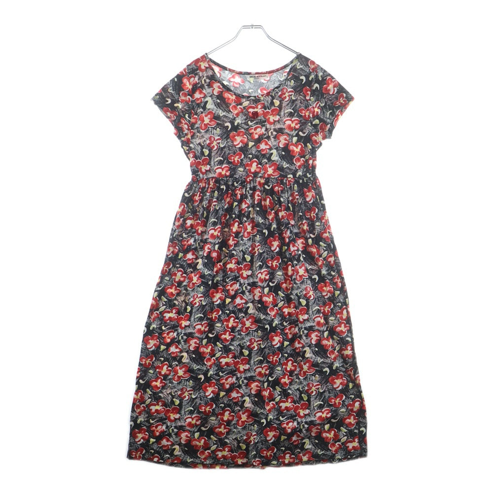 SONIA RYKIEL(ソニアリキエル) フラワー総柄プリント 半袖 ロング フレアワンピース ブラック/レッド レディース M