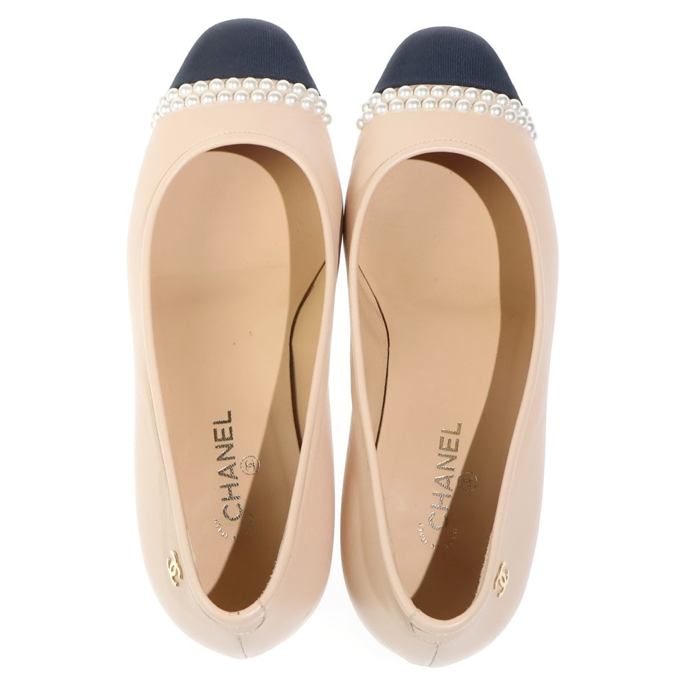CHANEL(シャネル) ■パールデザイン 切替レザーフラットシューズ ベージュ 20P G35402 36C レディース