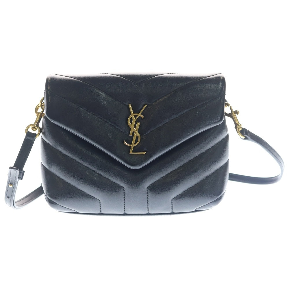 SAINT LAURENT PARIS(サンローランパリ) カサンドラロゴプレート ルル トイ Yキルティング ショルダー バッグ ゴールド金具 ブラック レディース