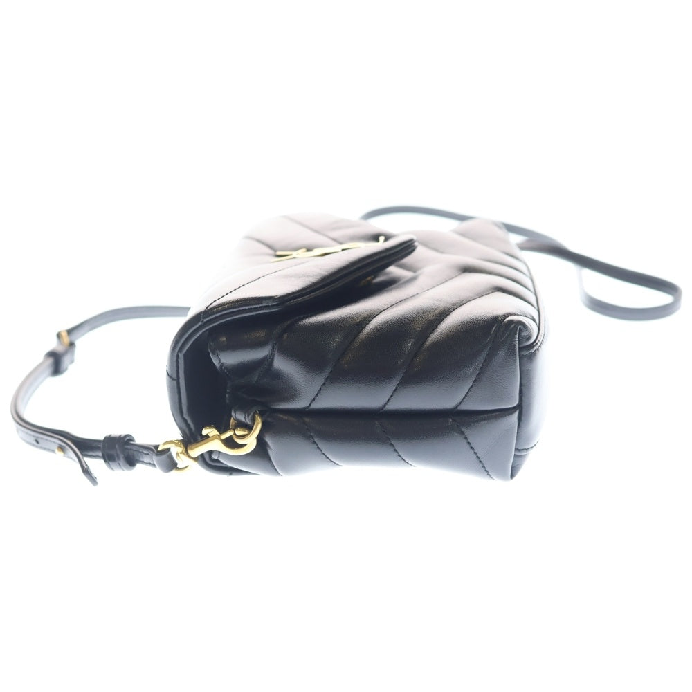 SAINT LAURENT PARIS(サンローランパリ) カサンドラロゴプレート ルル トイ Yキルティング ショルダー バッグ ゴールド金具 ブラック レディース