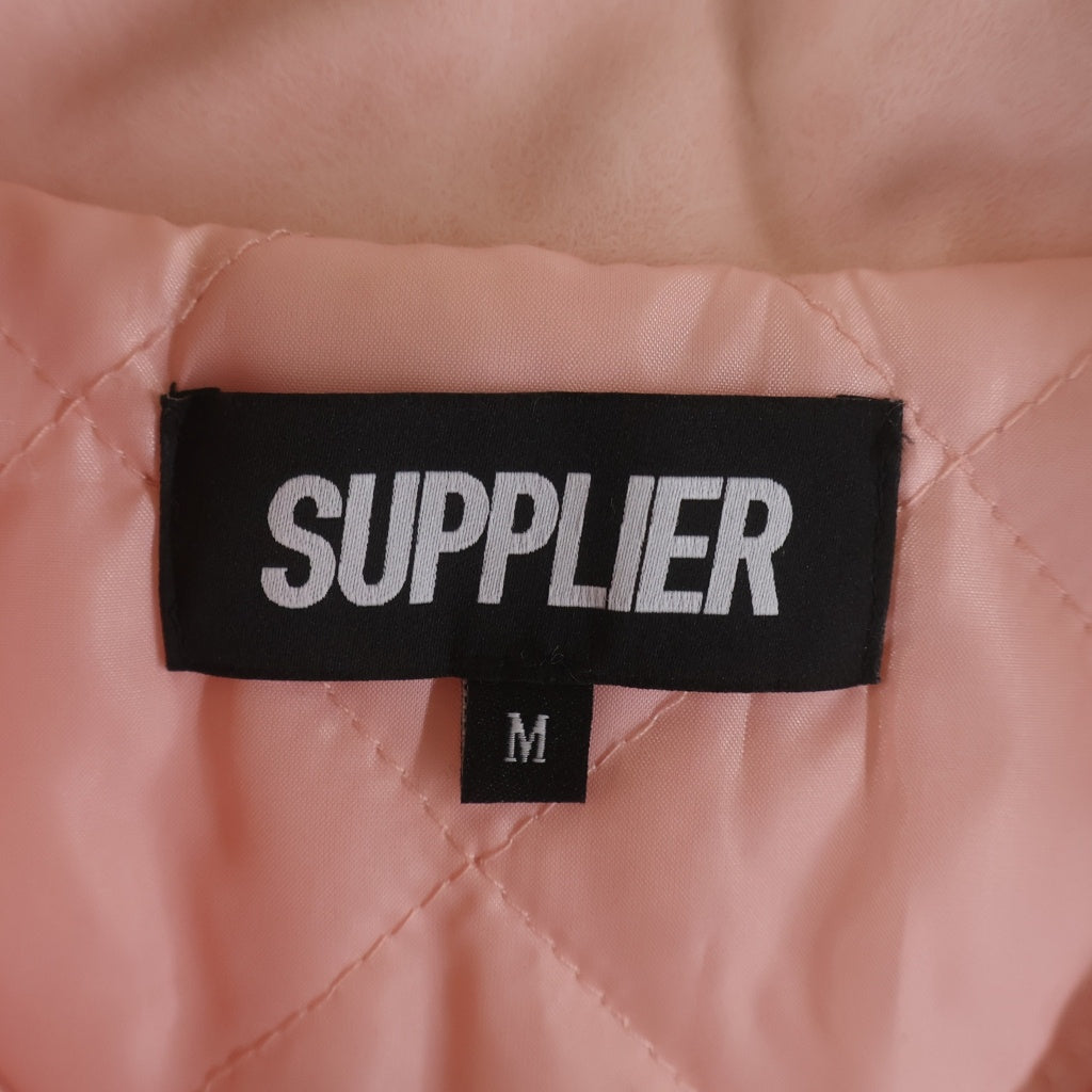 SUPPLIER(サプライヤ) バックスタッズロゴ フェイクレザー ファイヤーマン 中綿 ジャケット ピンク レディース