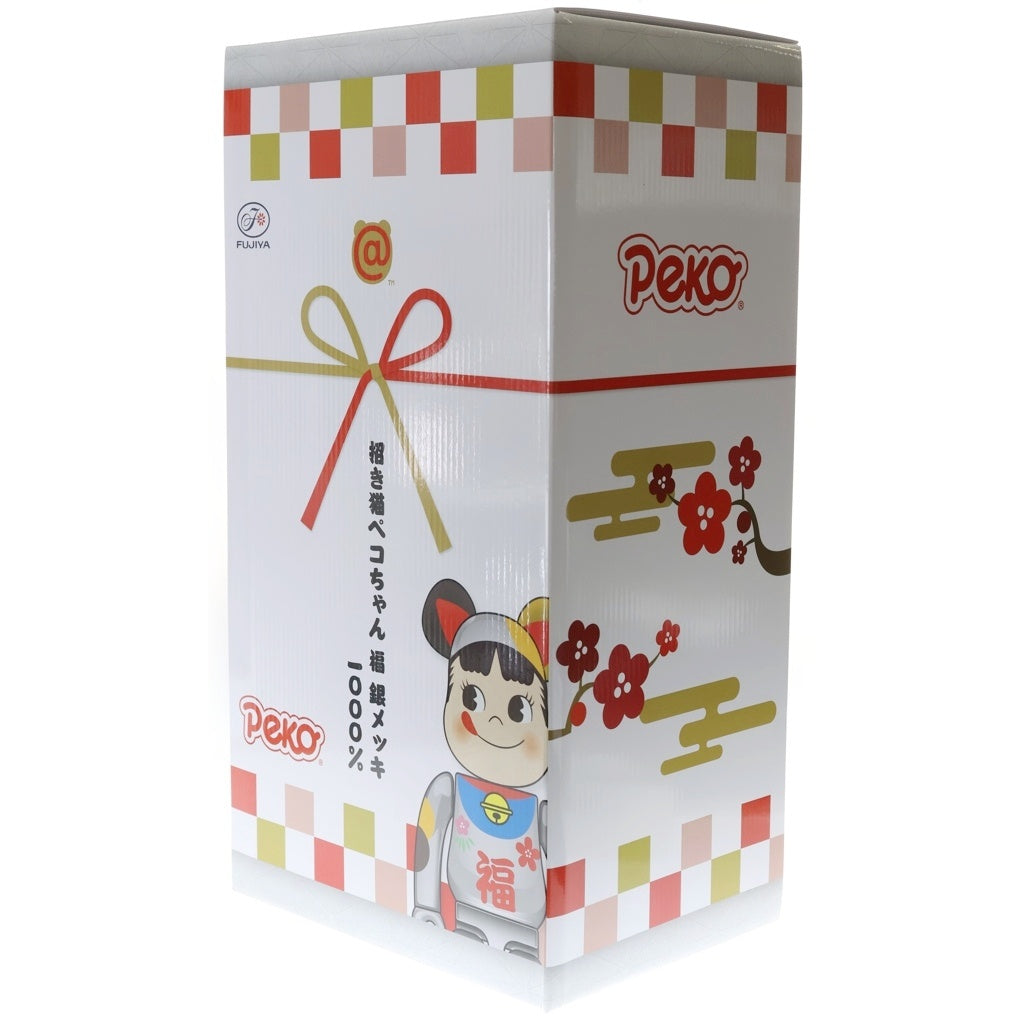 BE@RBRICK(ベアブリック) ×不二家 ペコちゃん 招き猫 福銀メッキ 1000% フィギュア シルバー 箱