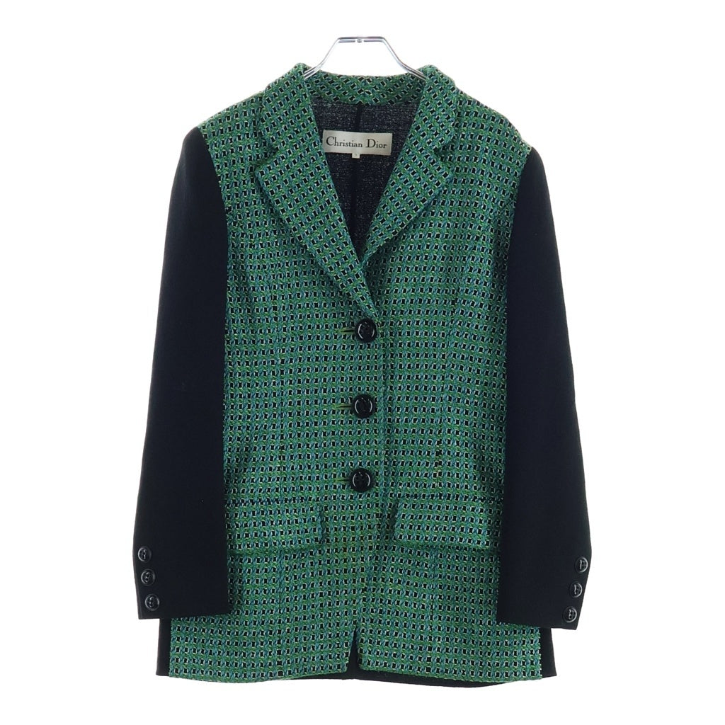 Christian Dior(クリスチャンディオール) ■切り替えデザインツイードテーラードジャケット ヴィンテージ グリーン #7 レディース