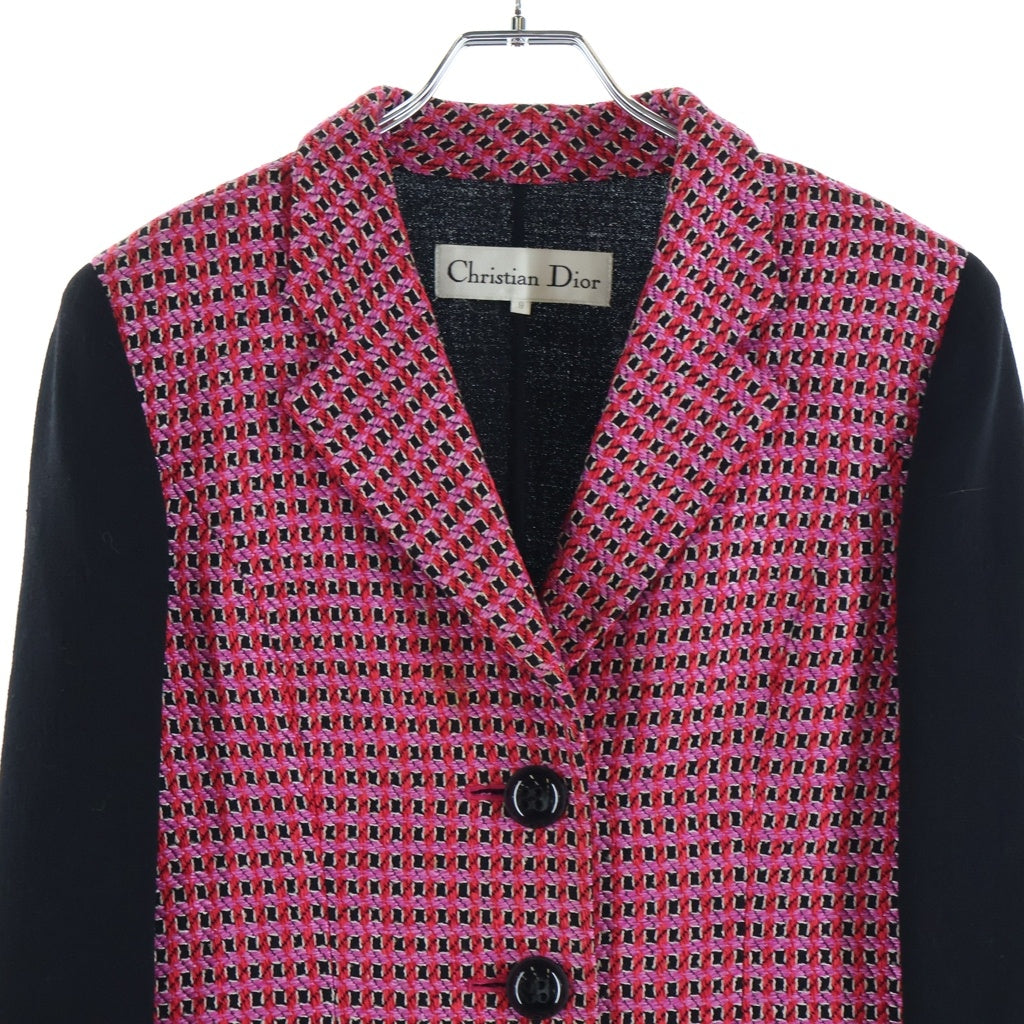 Christian Dior(クリスチャンディオール) 切り替えデザインツイードテーラードジャケット ヴィンテージ ブラック/ピンク# レディース