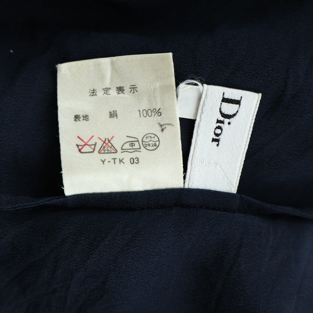 Christian Dior(クリスチャンディオール) CDロゴ刺繍シルク長袖シャツ ネイビー レディース