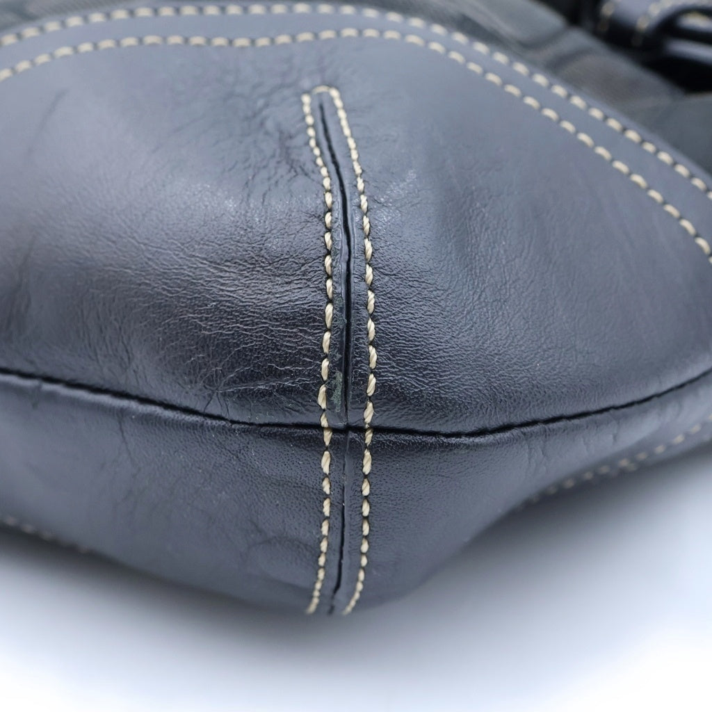 COACH(コーチ) シグネチャー ショルダーバッグ ブラック キャンバス×レザー F1068 レディース