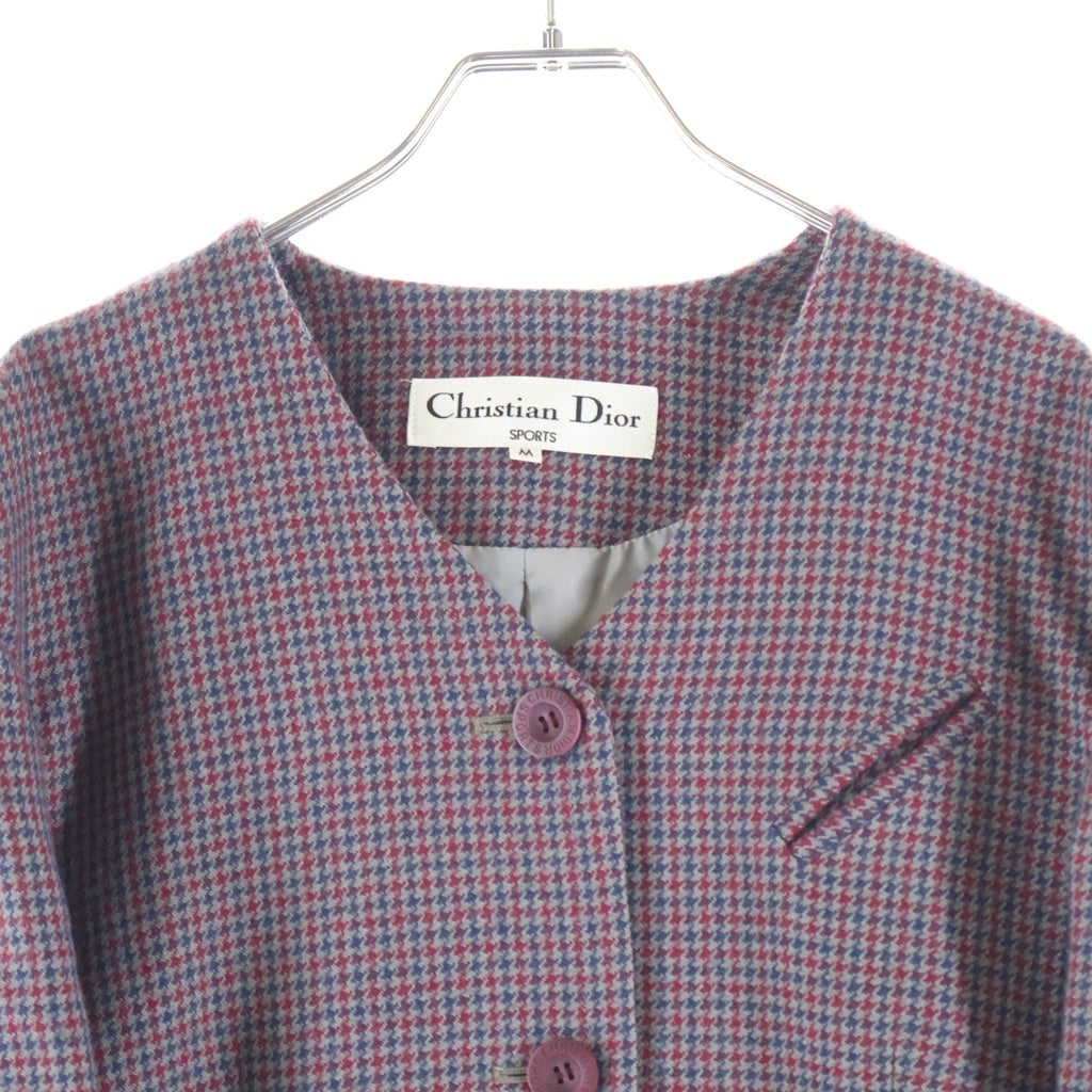 Christian Dior(クリスチャンディオール) スポーツ 千鳥柄ノーカラージャケット レッド #M レディース
