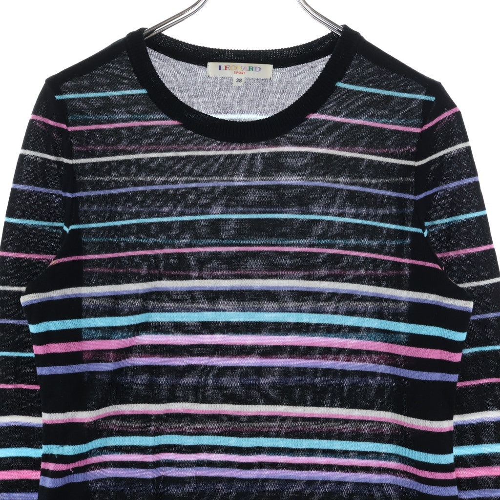 LEONARD(レオナール) スポーツ ボーダーバックロゴ刺繍長袖ニットセーター ブラック #38 レディース