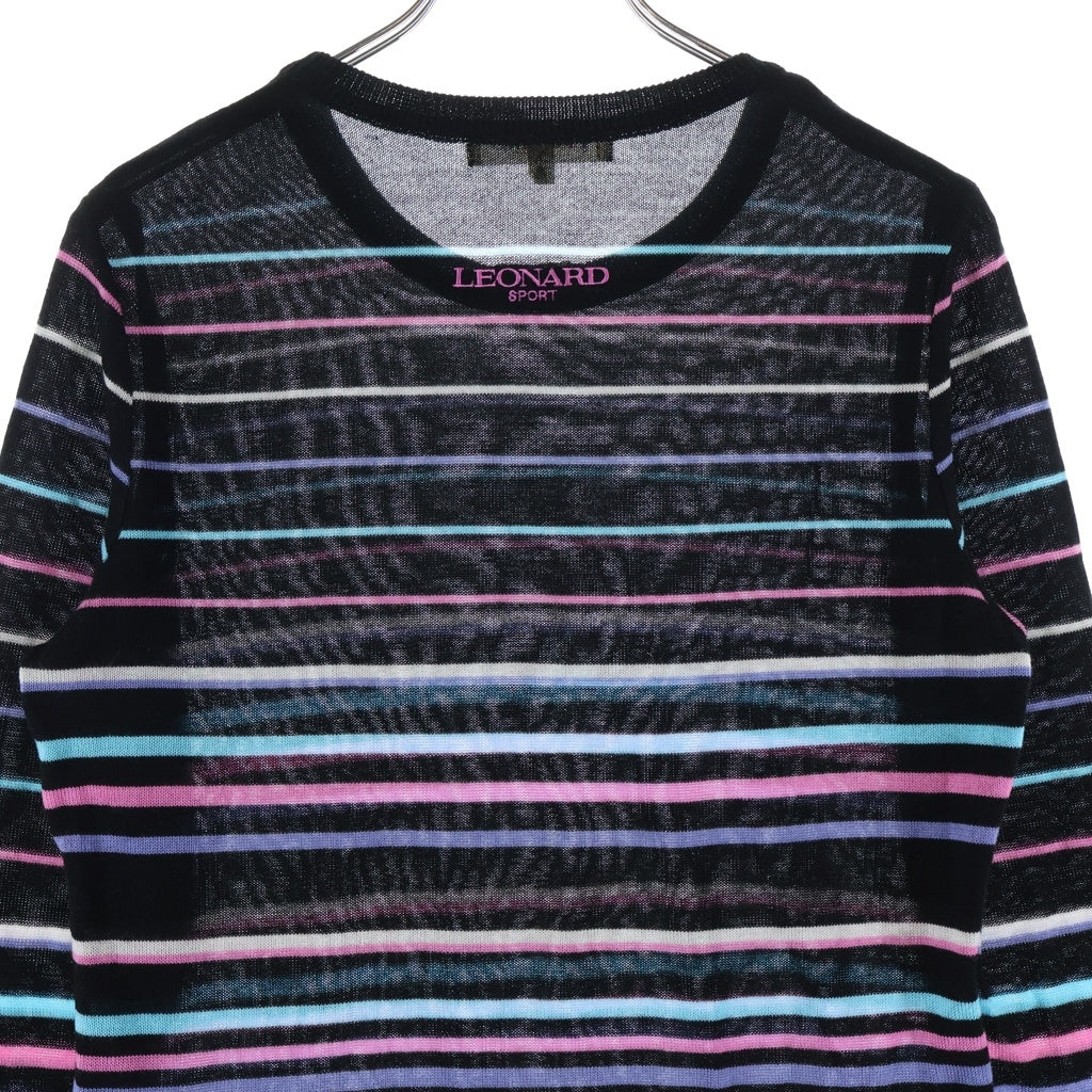 LEONARD(レオナール) スポーツ ボーダーバックロゴ刺繍長袖ニットセーター ブラック #38 レディース