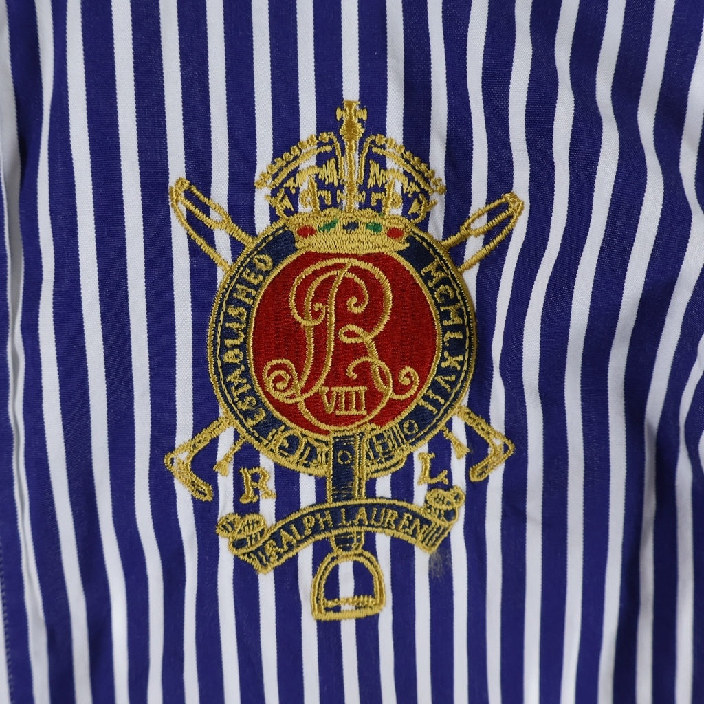 POLO RALPH LAUREN(ポロラルフローレン) エンブレムロゴ刺繍 ストライプ 長袖シャツ ブルー/ホワイト レディース