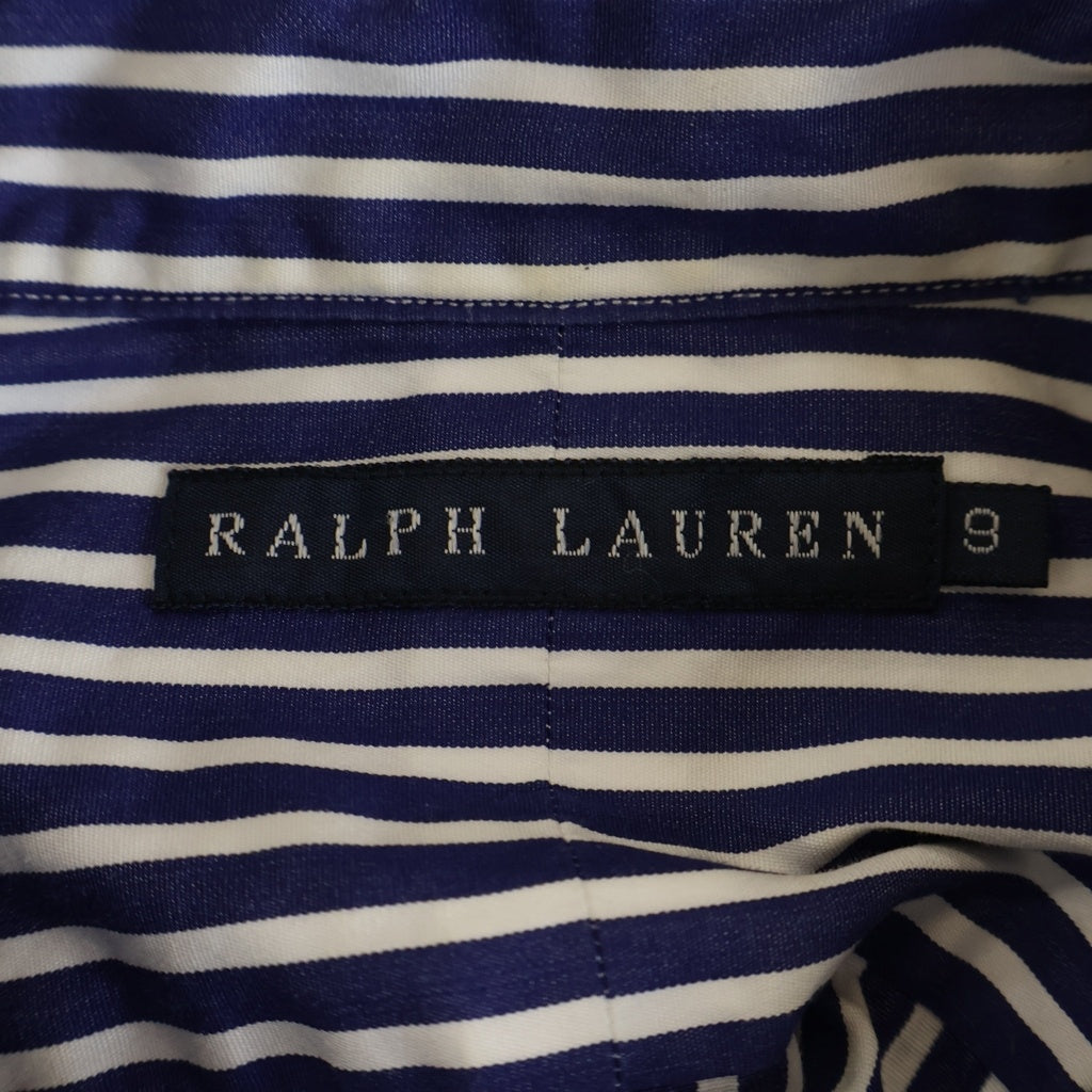 POLO RALPH LAUREN(ポロラルフローレン) エンブレムロゴ刺繍 ストライプ 長袖シャツ ブルー/ホワイト レディース