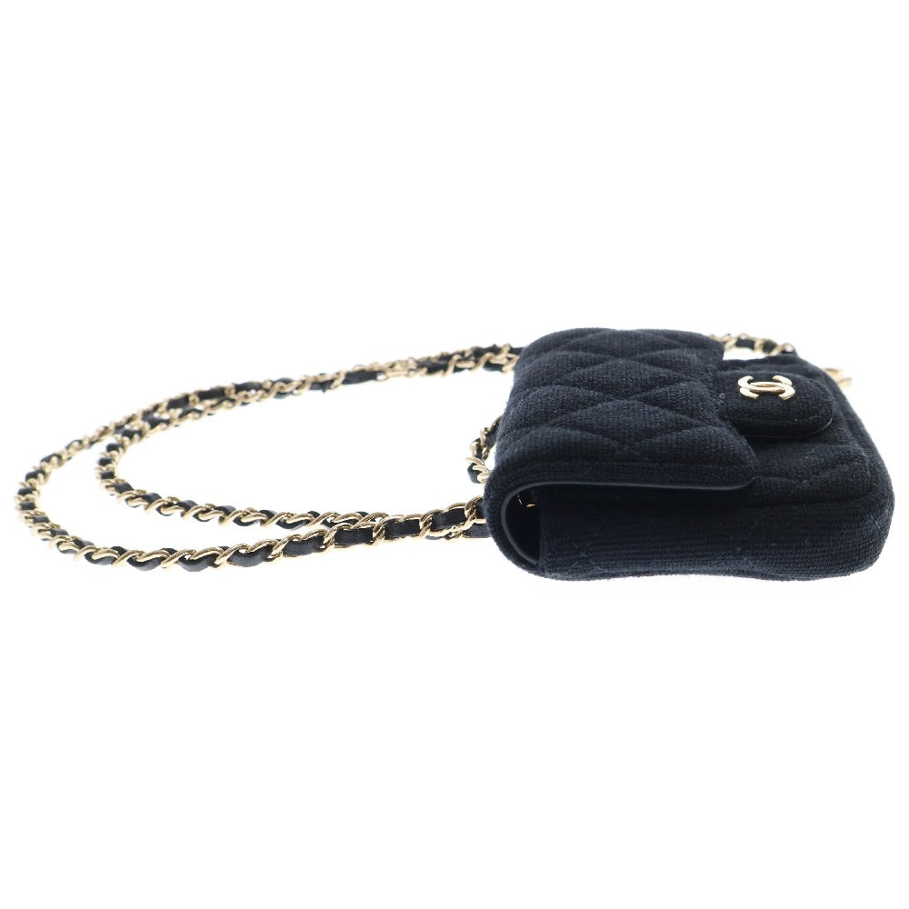CHANEL(シャネル) ミニミニマトラッセ Sシングルフラップ シングルチェーンショルダー コットン ゴールド金具 ブラック ポーチ AP2623