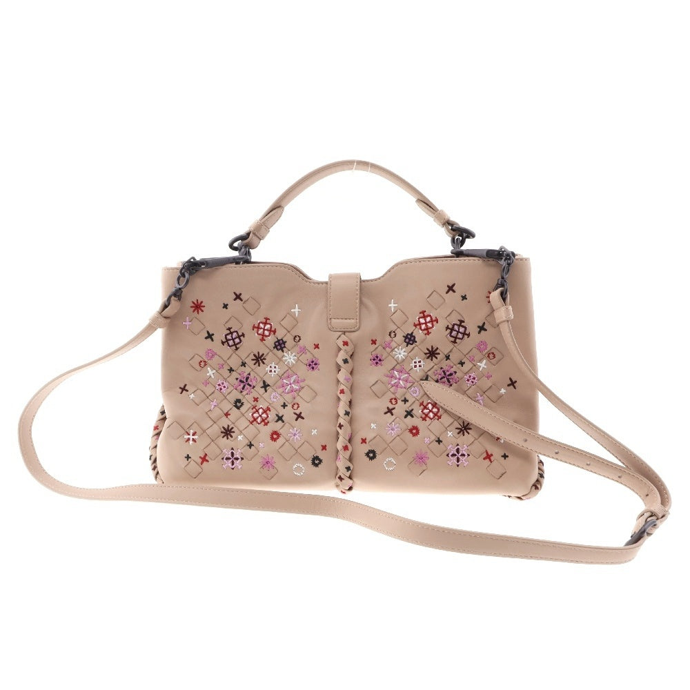 BOTTEGA VENETA(ボッテガヴェネタ) イントレチャート ナポリ ハンドバッグ 2wayバッグ ショルダーバッグ ベージュ レザー 刺繍