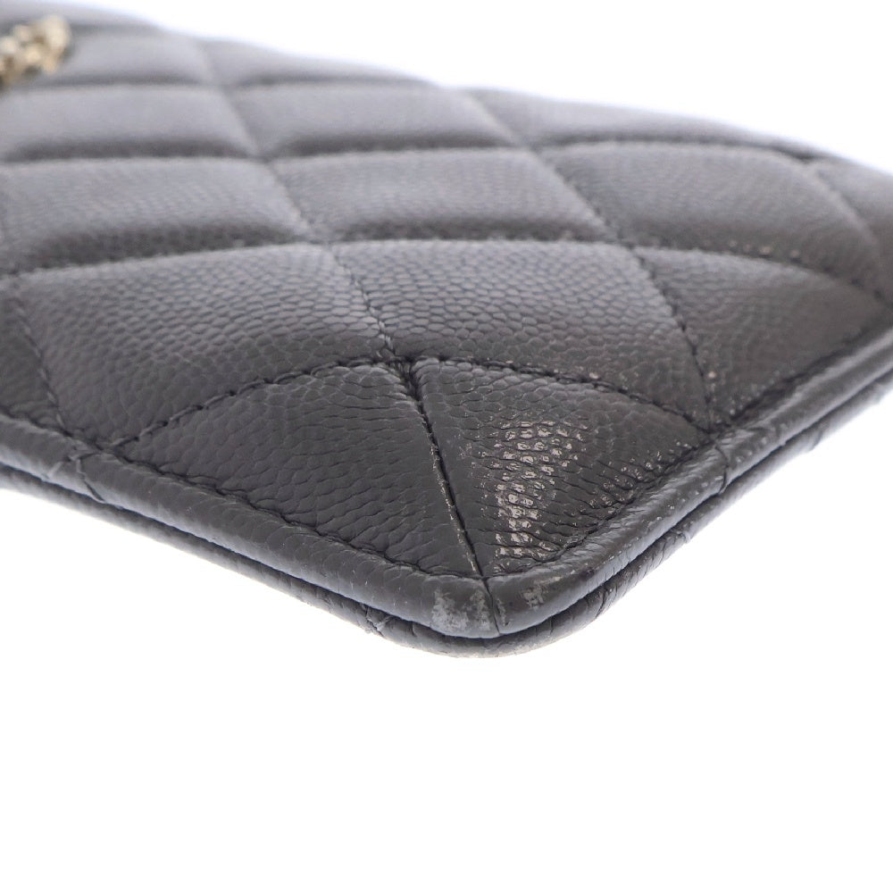 CHANEL(シャネル) マトラッセ フラグメントケースラージ グレー キャビアスキン ウォレット ゴールド金具
