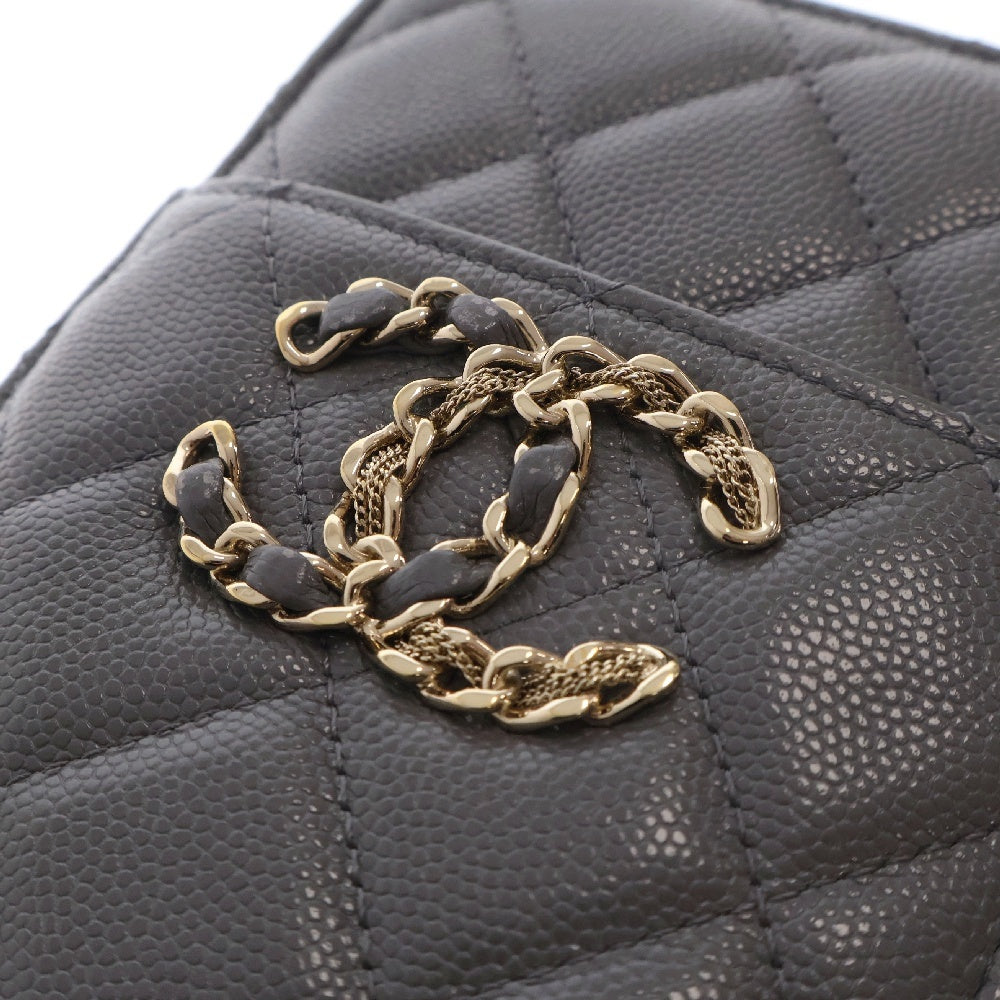 CHANEL(シャネル) マトラッセ フラグメントケースラージ グレー キャビアスキン ウォレット ゴールド金具
