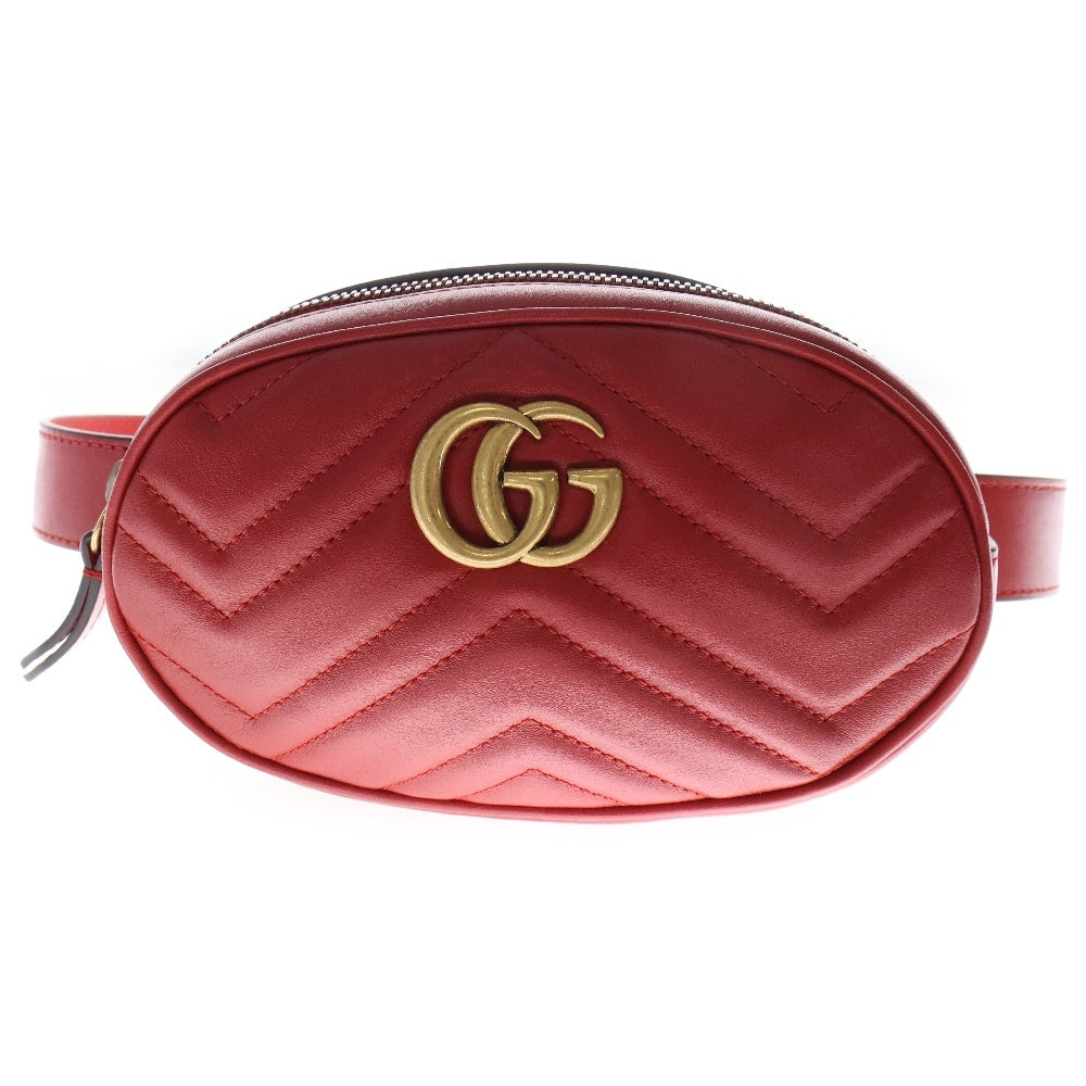 GUCCI(グッチ) GGマーモント キルティングレザー ベルトバッグ ウエストバッグ レッド レザー ゴールド金具 ボディバッグ 476434