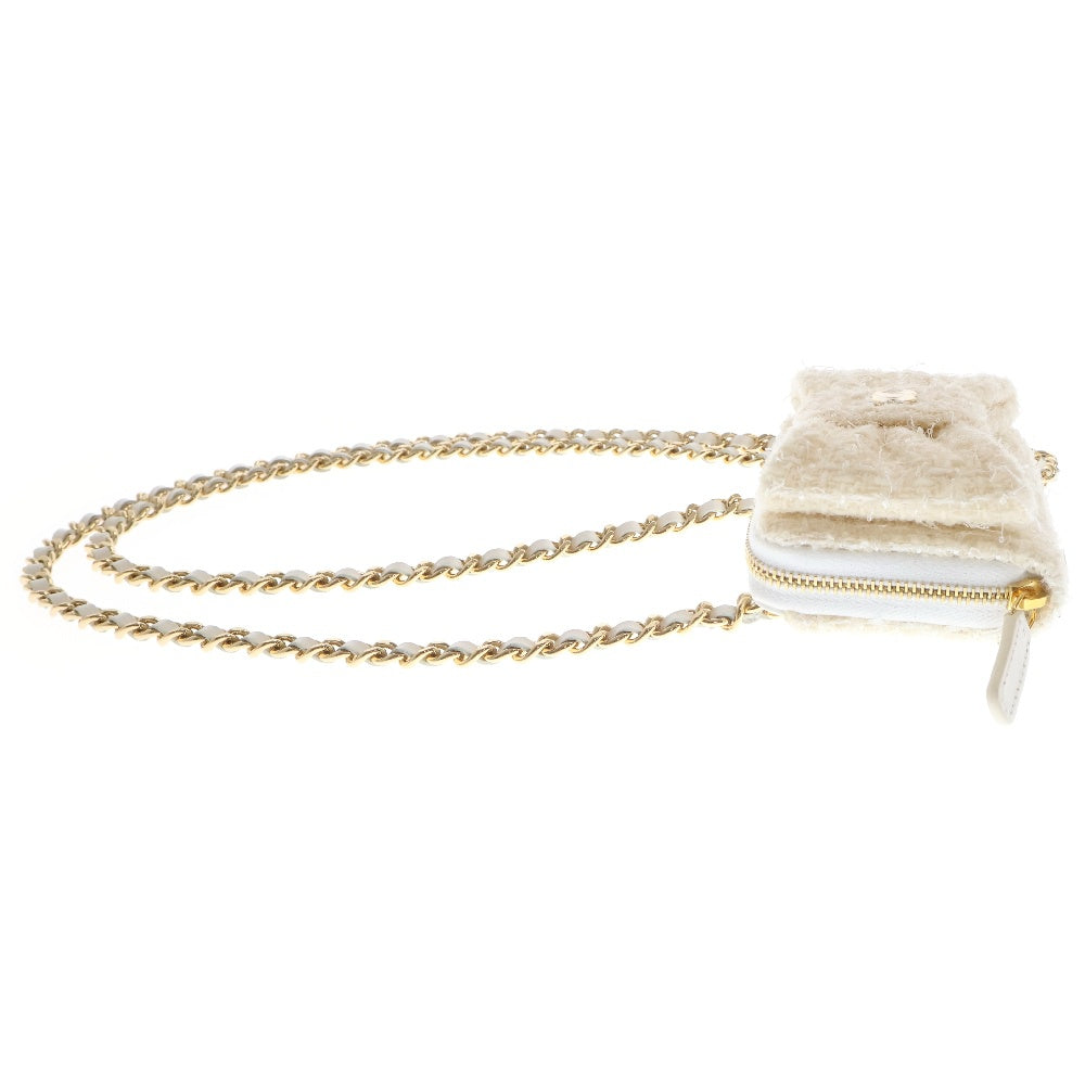 CHANEL(シャネル) リボン ミニチェーンウォレット コインケース ホワイト ツイード ゴールド金具 ショルダーバッグ ミニバッグ チェーンショルダー 財布