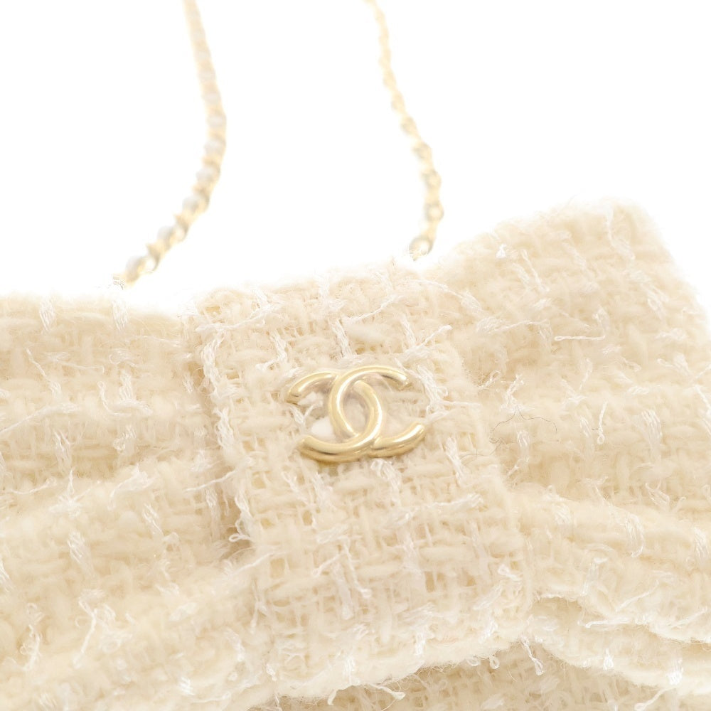 CHANEL(シャネル) リボン ミニチェーンウォレット コインケース ホワイト ツイード ゴールド金具 ショルダーバッグ ミニバッグ チェーンショルダー 財布