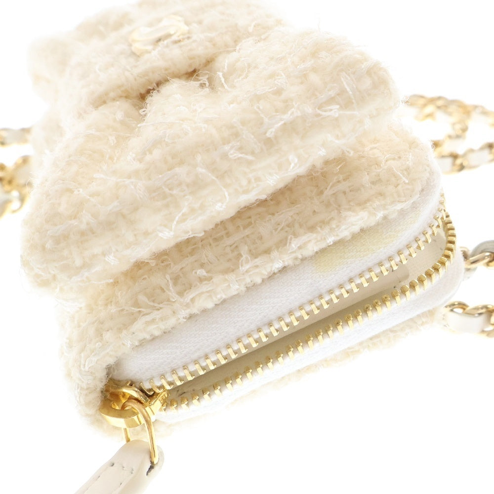 CHANEL(シャネル) リボン ミニチェーンウォレット コインケース ホワイト ツイード ゴールド金具 ショルダーバッグ ミニバッグ チェーンショルダー 財布