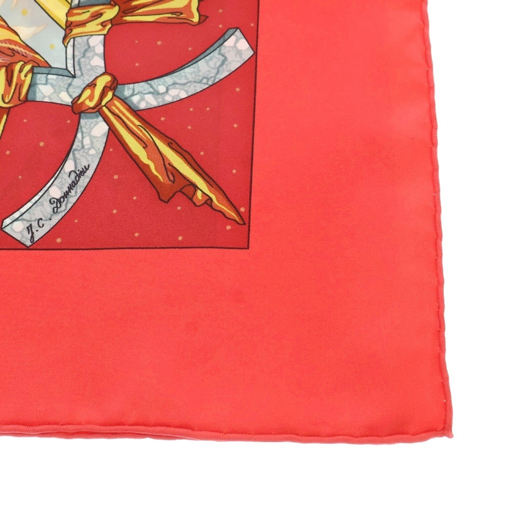 HERMES(エルメス) カレ90 CAVALIERS DES NUAGES 雲の騎士 シルクスカーフ レッド