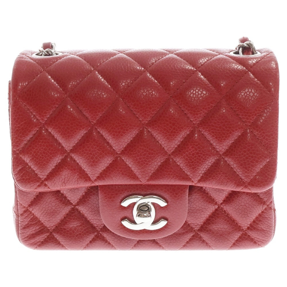 CHANEL(シャネル) ミニマトラッセ17 キャビアスキン レザーシングルチェーンショルダーバッグ レッド