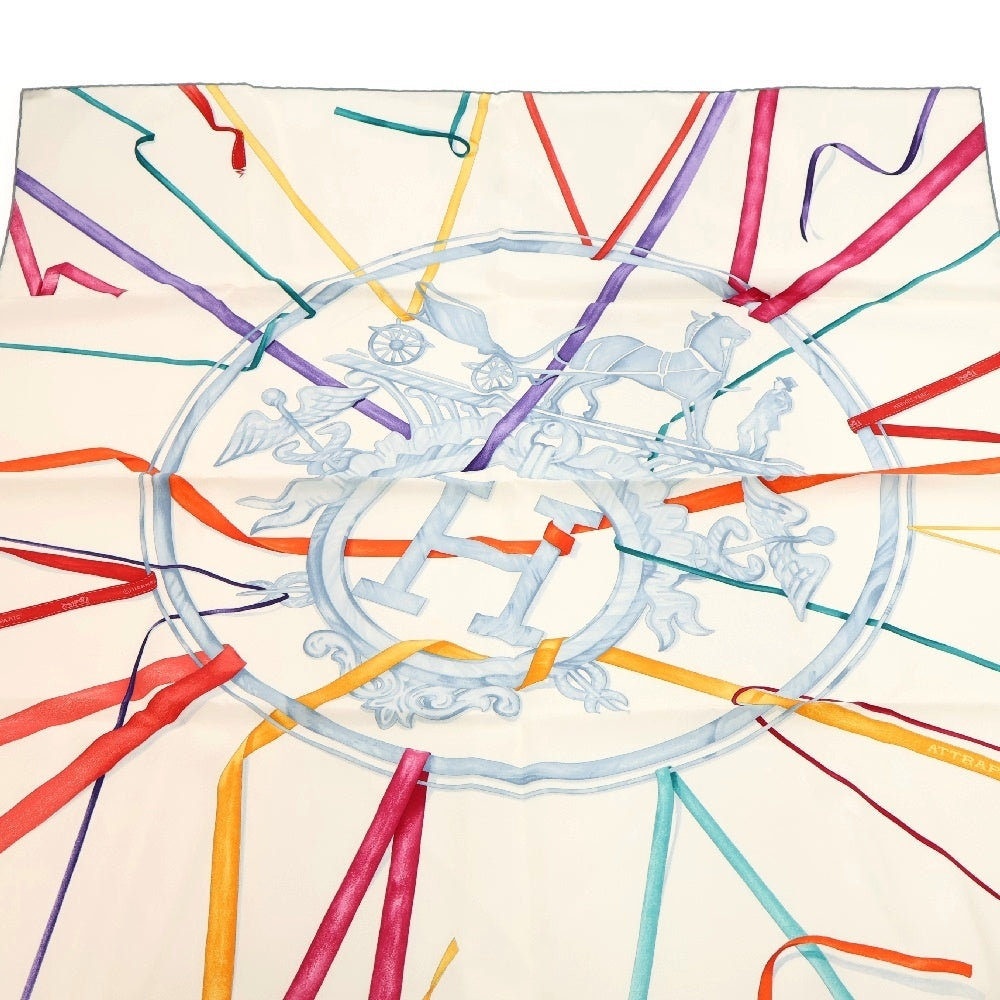 HERMES(エルメス) カレ90 スカーフ ATTRAPE TES REVES 夢をつかめ ホワイト マルチカラー シルク