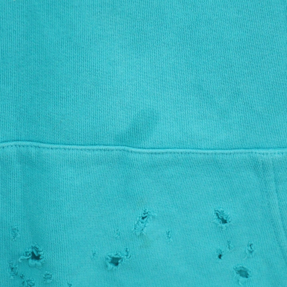 BALENCIAGA(バレンシアガ) 21SS Caps Destroyed Hoodie デストロイ ダメージ加工 スウェットプルオーバーパーカー フーディー ブルー 659403 TKVB6