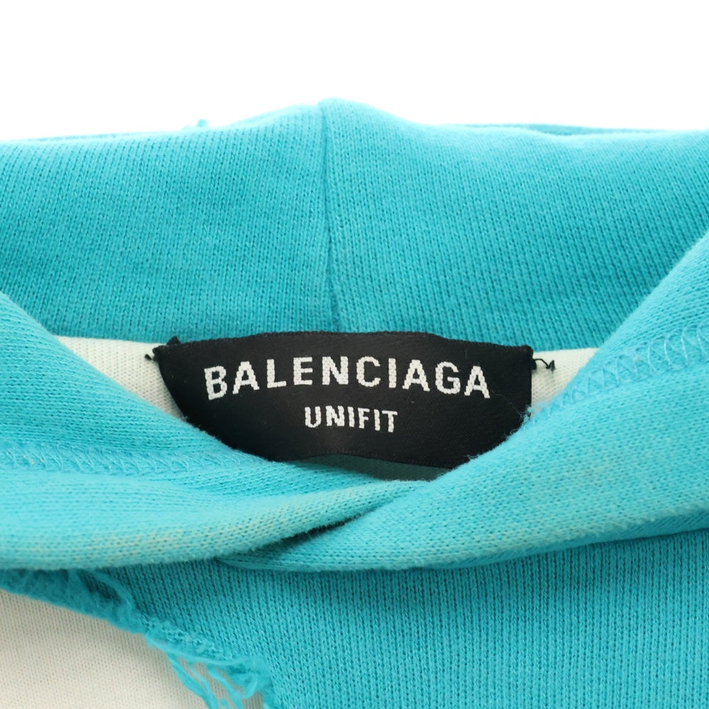 BALENCIAGA(バレンシアガ) 21SS Caps Destroyed Hoodie デストロイ ダメージ加工 スウェットプルオーバーパーカー フーディー ブルー 659403 TKVB6