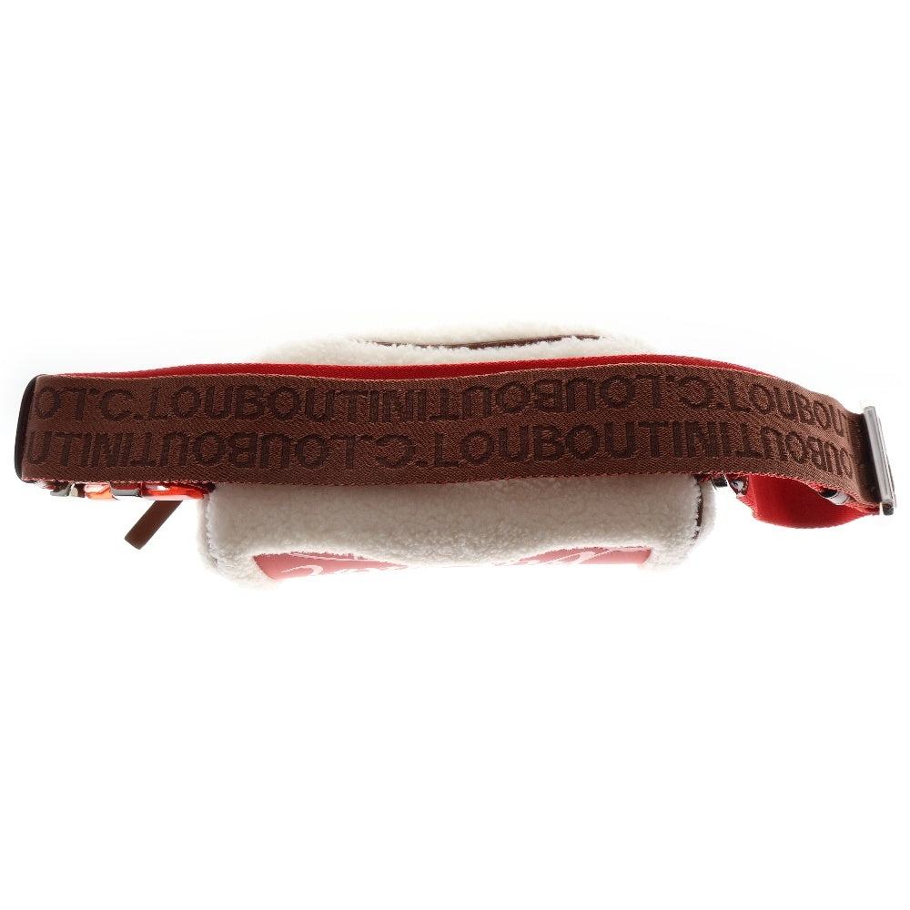 CHRISTIAN LOUBOUTIN(クリスチャンルブタン) ロゴ ブラスター ショルダーバッグ ウエストバッグ クロスボディ ミニバッグ レッド×ホワイト×ブラウン ボア レザー シルバー金具 3215176