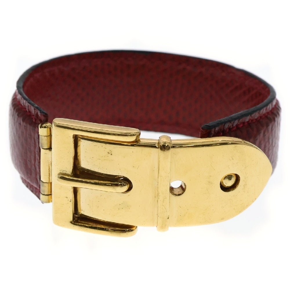 GUCCI(グッチ) バックルモチーフ レザーバングル ブレスレット レッド×ゴールド