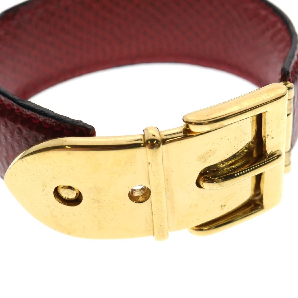 GUCCI(グッチ) バックルモチーフ レザーバングル ブレスレット レッド×ゴールド