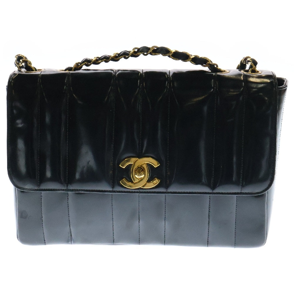CHANEL(シャネル) マドモアゼル Wチェーンショルダーバッグ ハンドバッグ ブラック パテント GD金具 シリアル不鮮明