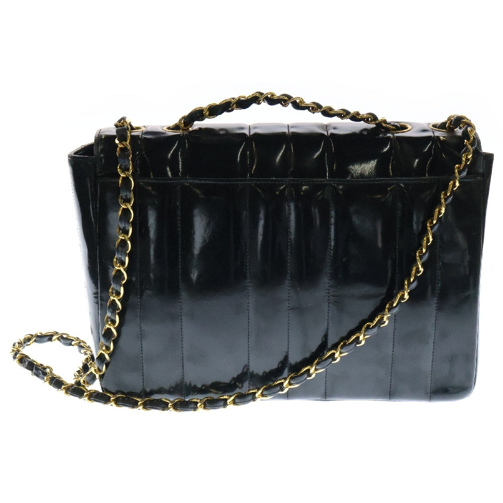 CHANEL(シャネル) マドモアゼル Wチェーンショルダーバッグ ハンドバッグ ブラック パテント GD金具 シリアル不鮮明