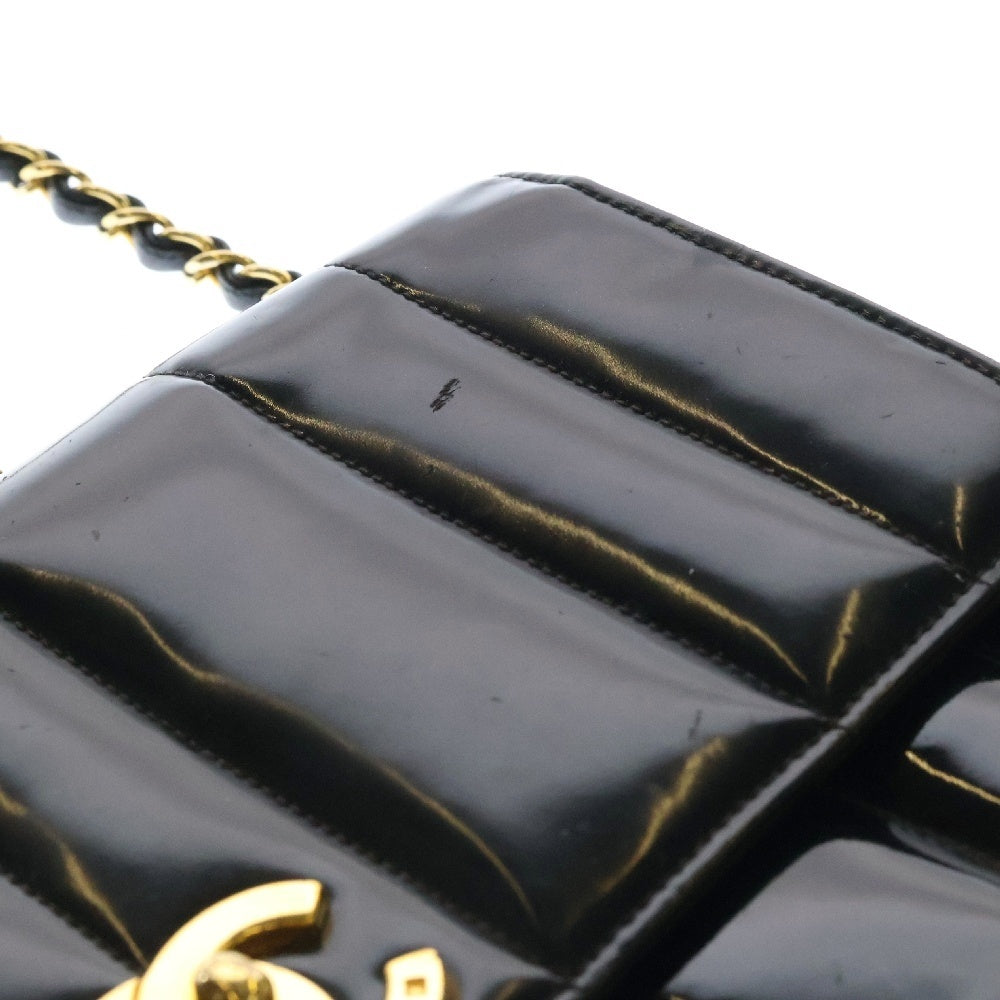CHANEL(シャネル) マドモアゼル Wチェーンショルダーバッグ ハンドバッグ ブラック パテント GD金具 シリアル不鮮明