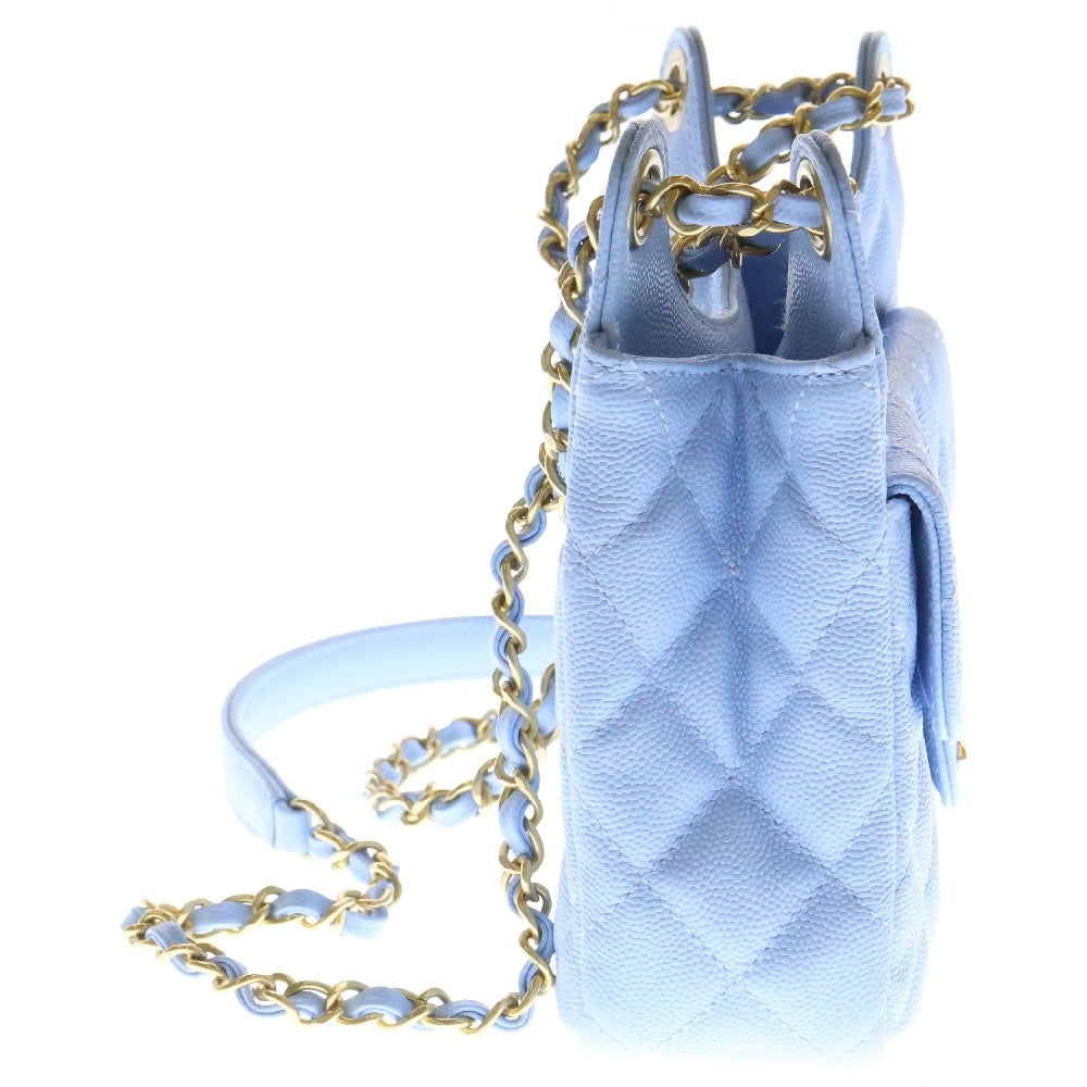 CHANEL(シャネル) マトラッセ ホーボー チェーンショルダーバッグ キャビアスキン ゴールド金具 ライトブルー AS3690