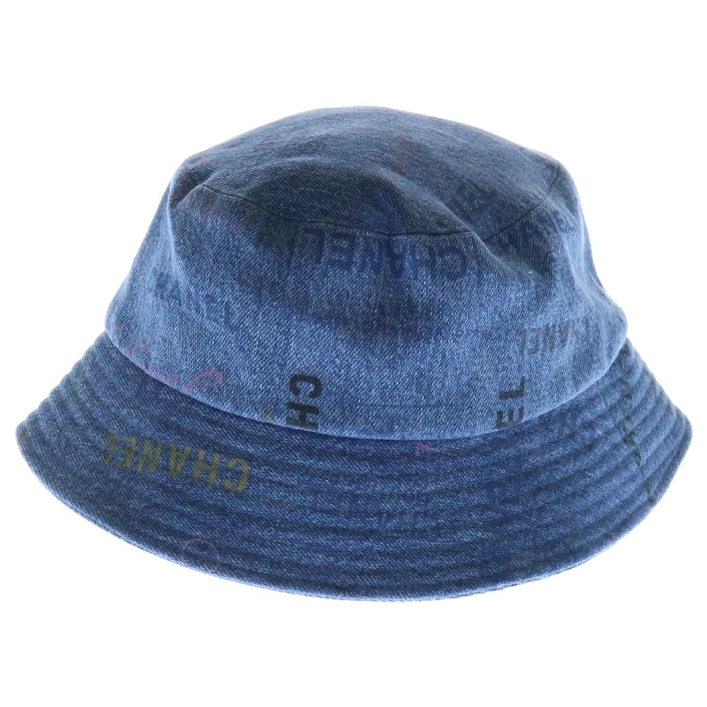 CHANEL(シャネル) 22SS デニム ロゴプリント バスケットハット 帽子 ブルー