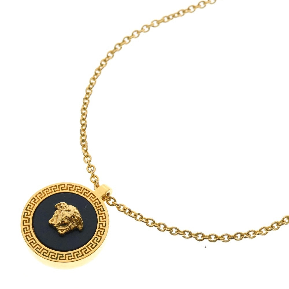 VERSACE(ヴェルサーチ) メドゥーサ コイン ロゴネックレス ゴールド×ブラック GP ペンダント