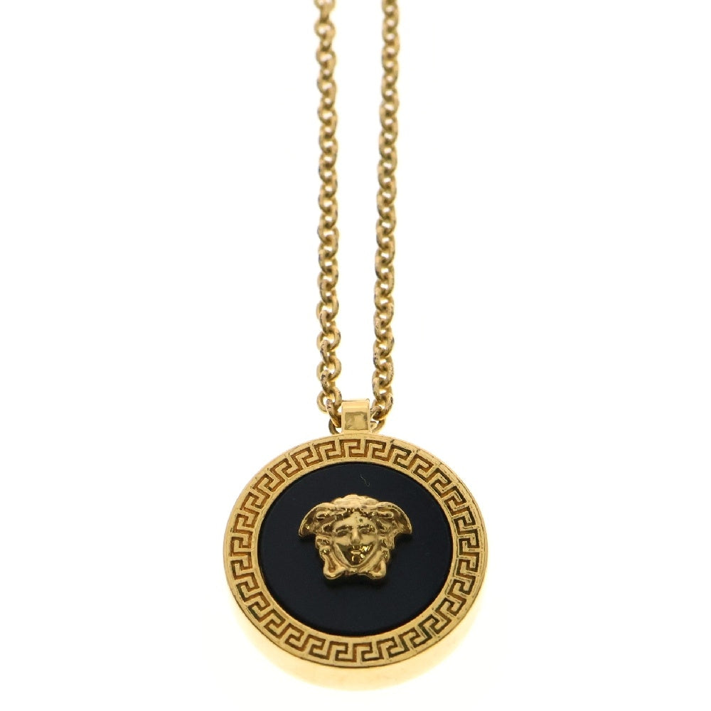 VERSACE(ヴェルサーチ) メドゥーサ コイン ロゴネックレス ゴールド×ブラック GP ペンダント
