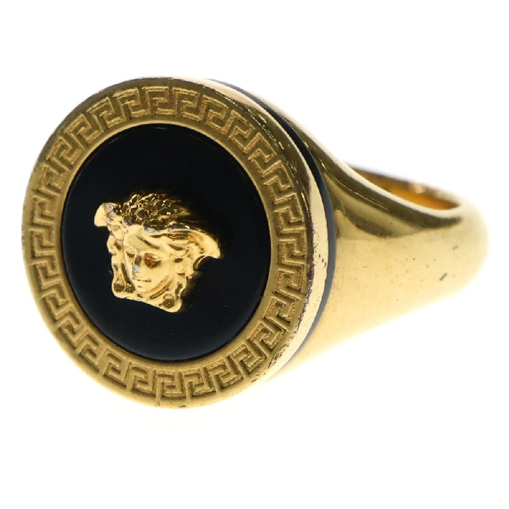 VERSACE(ヴェルサーチ) グレカモチーフ メドゥーサ ロゴ リング 指輪 ゴールド×ブラック