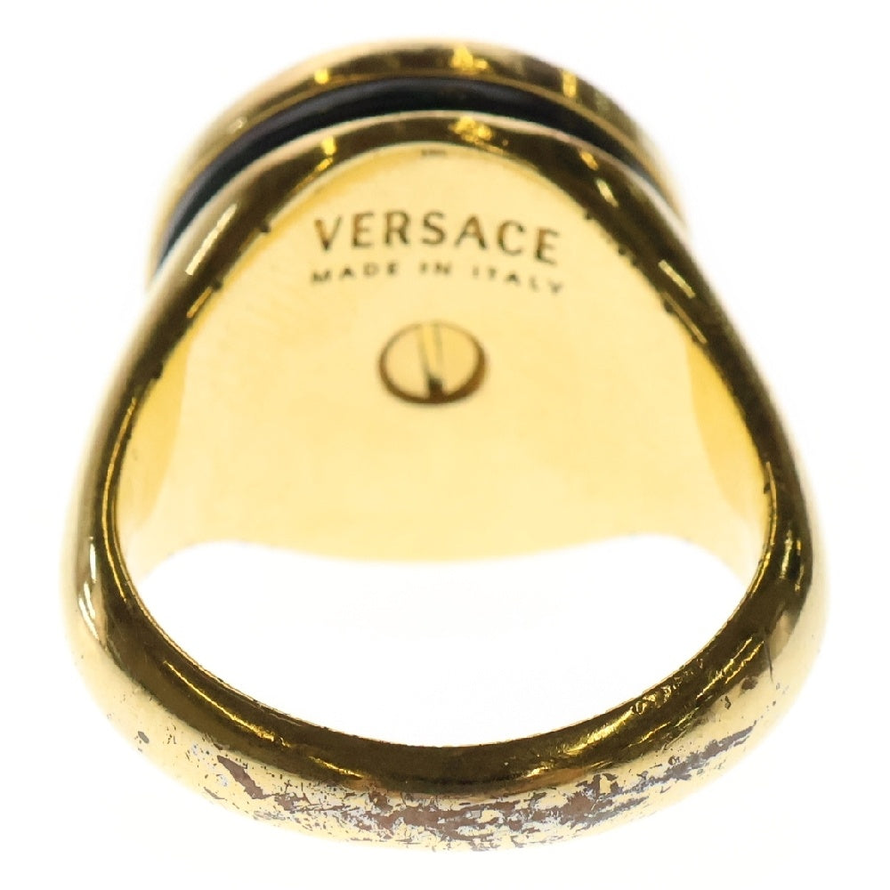 VERSACE(ヴェルサーチ) グレカモチーフ メドゥーサ ロゴ リング 指輪 ゴールド×ブラック