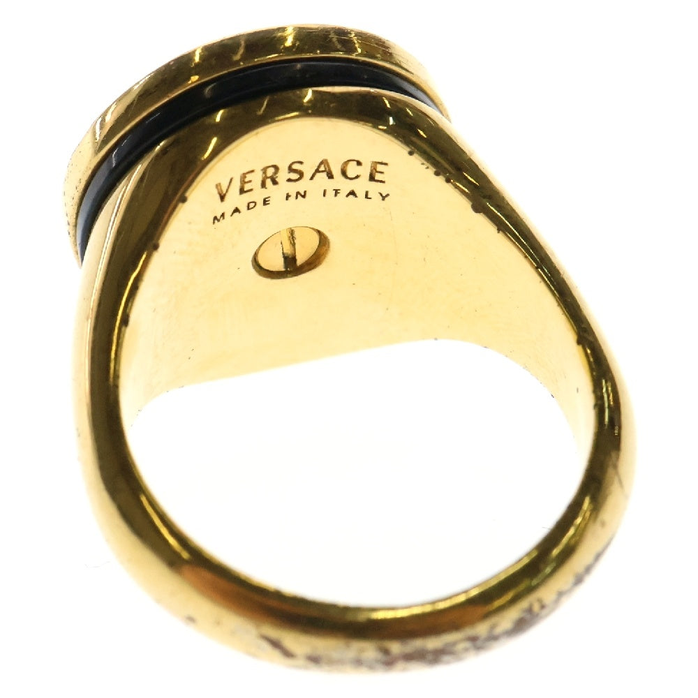 VERSACE(ヴェルサーチ) グレカモチーフ メドゥーサ ロゴ リング 指輪 ゴールド×ブラック