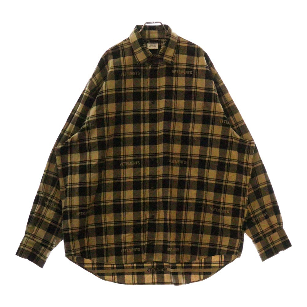 VETEMENTS(ヴェトモン) 24AW LOGO JACQUARD PLAID SHIRT ロゴ ジャガード プレイド 長袖チェックシャツ ベージュ UA65SH919S