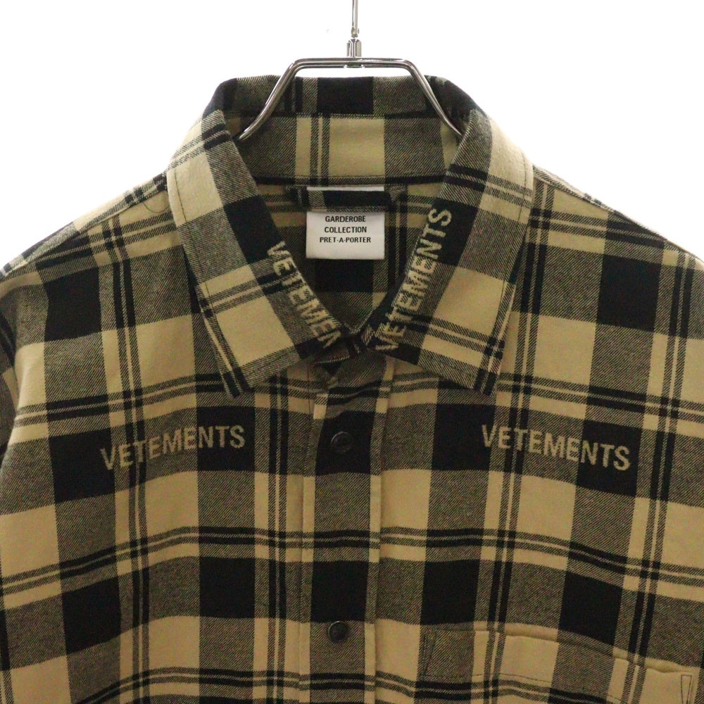 VETEMENTS(ヴェトモン) 24AW LOGO JACQUARD PLAID SHIRT ロゴ ジャガード プレイド 長袖チェックシャツ ベージュ UA65SH919S