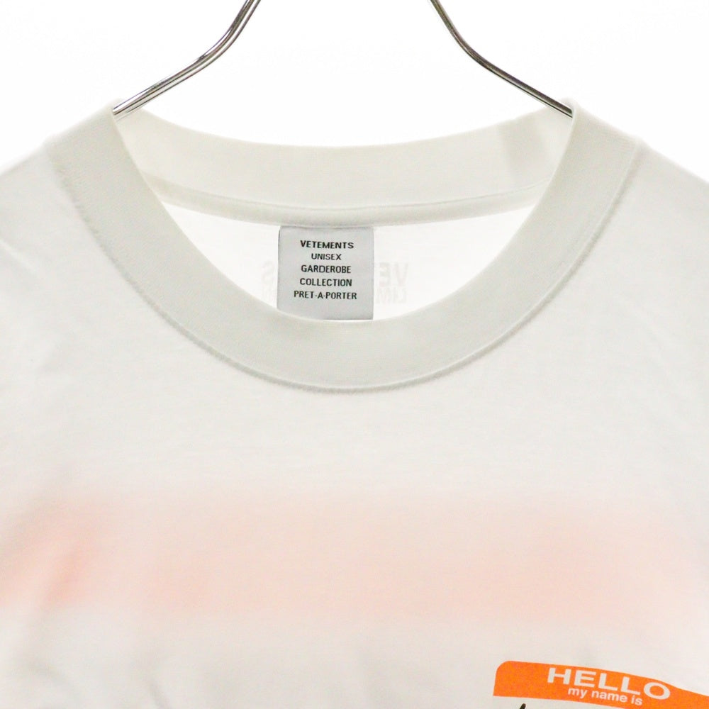VETEMENTS(ヴェトモン) 21AW Hello My name is VETEMENTS T-shirt マイネームイズプリント半袖Tシャツ XSUE54TR240W ホワイト